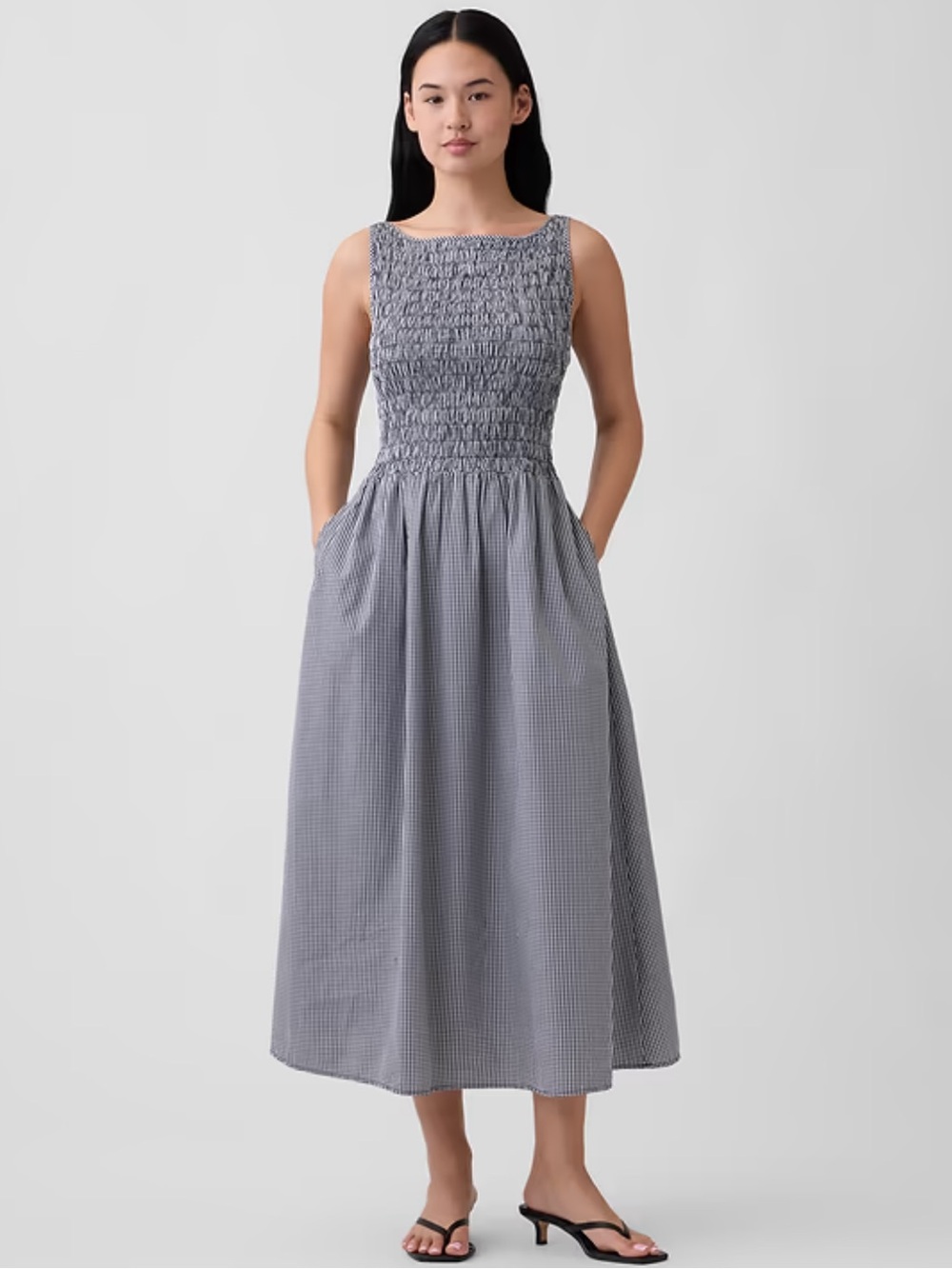Gap Women’s Navy Blue Smocked Gingham Maxi Dress Size Small S Like New